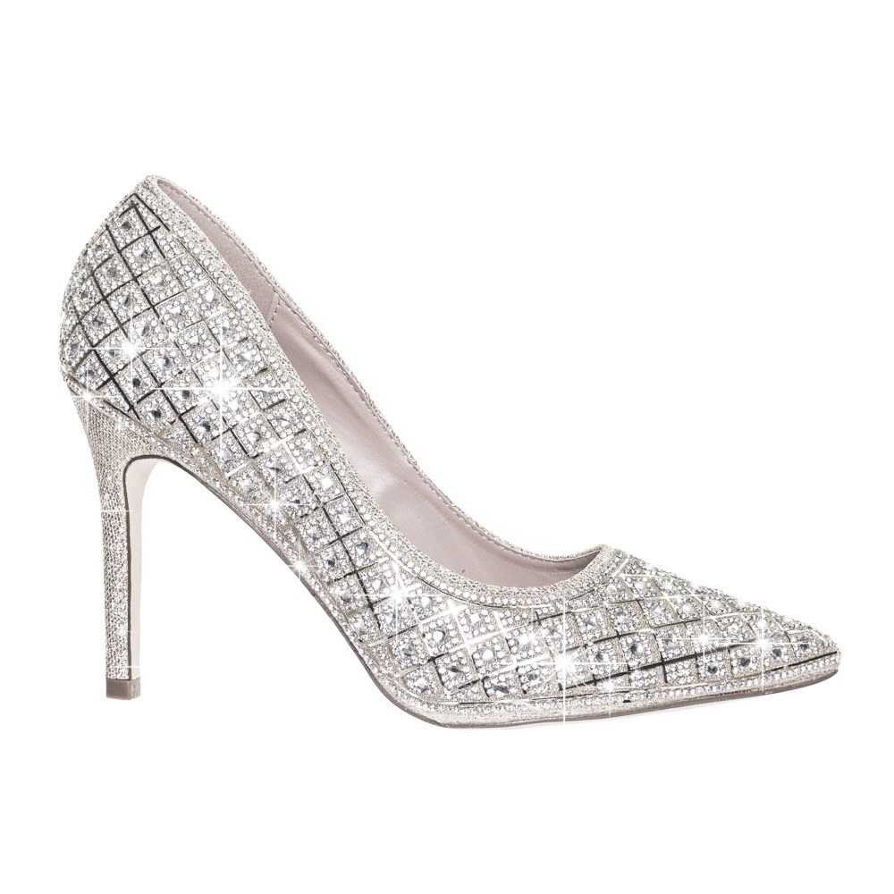 De Blossom Collection Vicky- 10 Silver Shimmer size 8 Stilettos/ dress heels